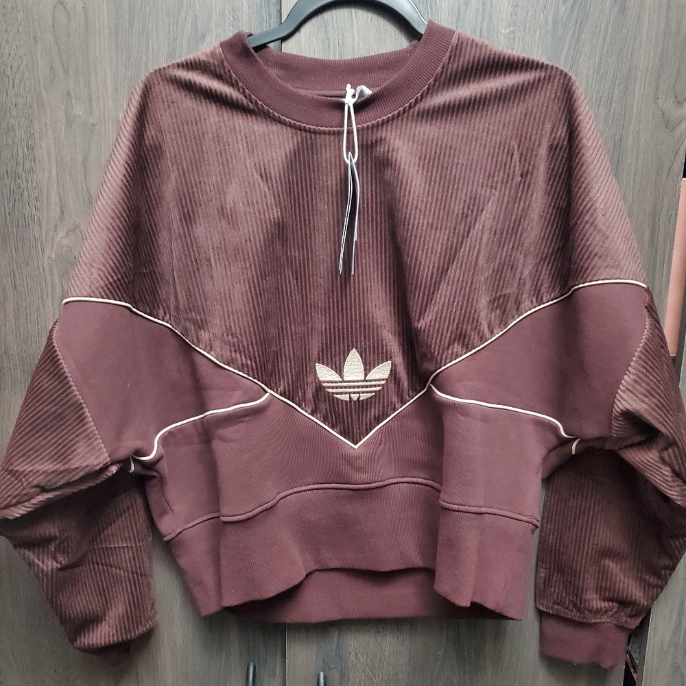 Adidas Dusty Plum Brown Corduroy Cropped Sweatshirt